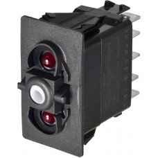 42091RR - On>off<on momentary 12V red LED illuminated D.P. switch body. (1pc)